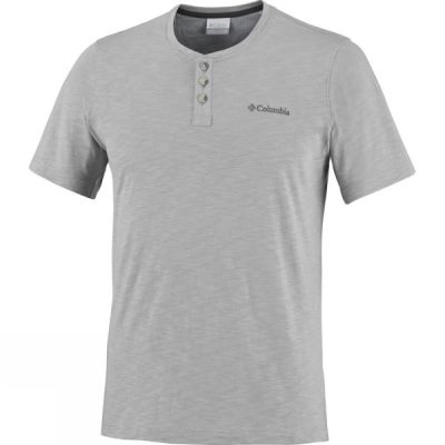 Top Columbia Lookout Point Manga Corta Henley Hombre Gris - Chile DFK465208
